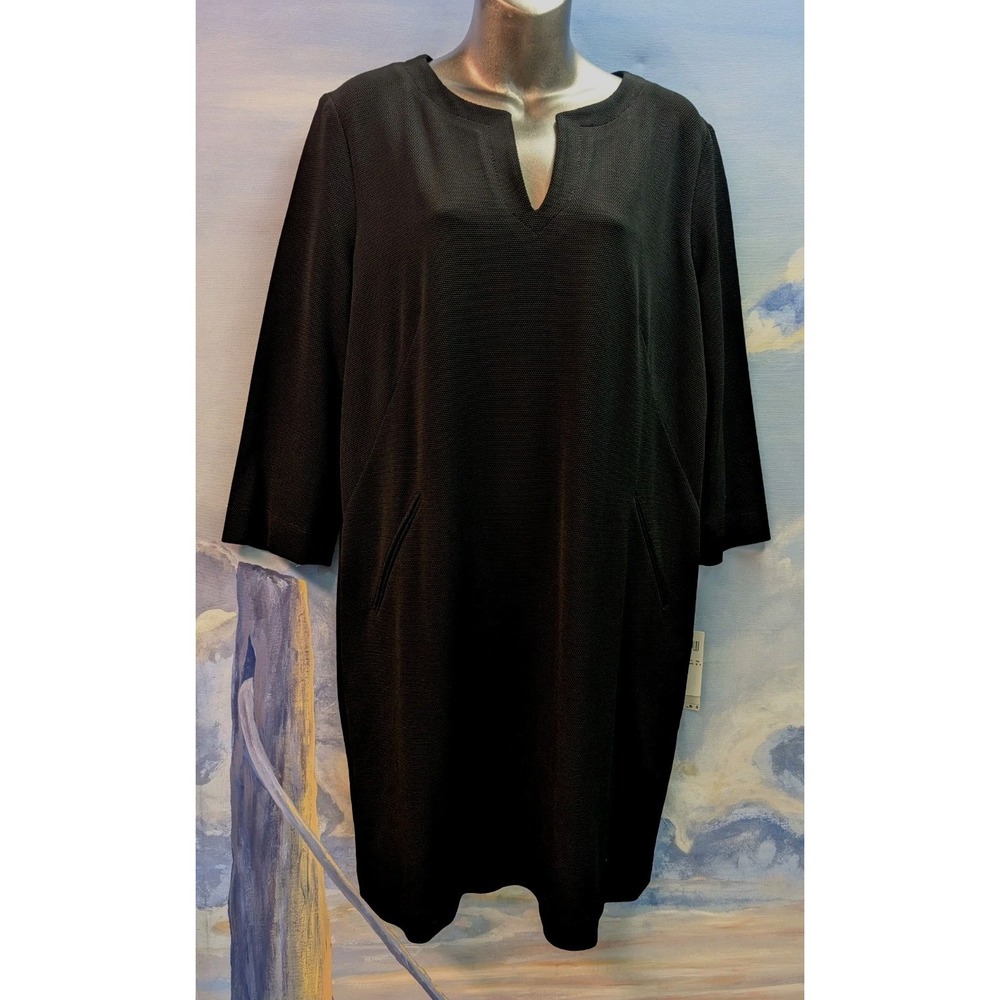 NWT MARCCAIN SZ 12 Black 3/4SLV Pique Shift Dress $568